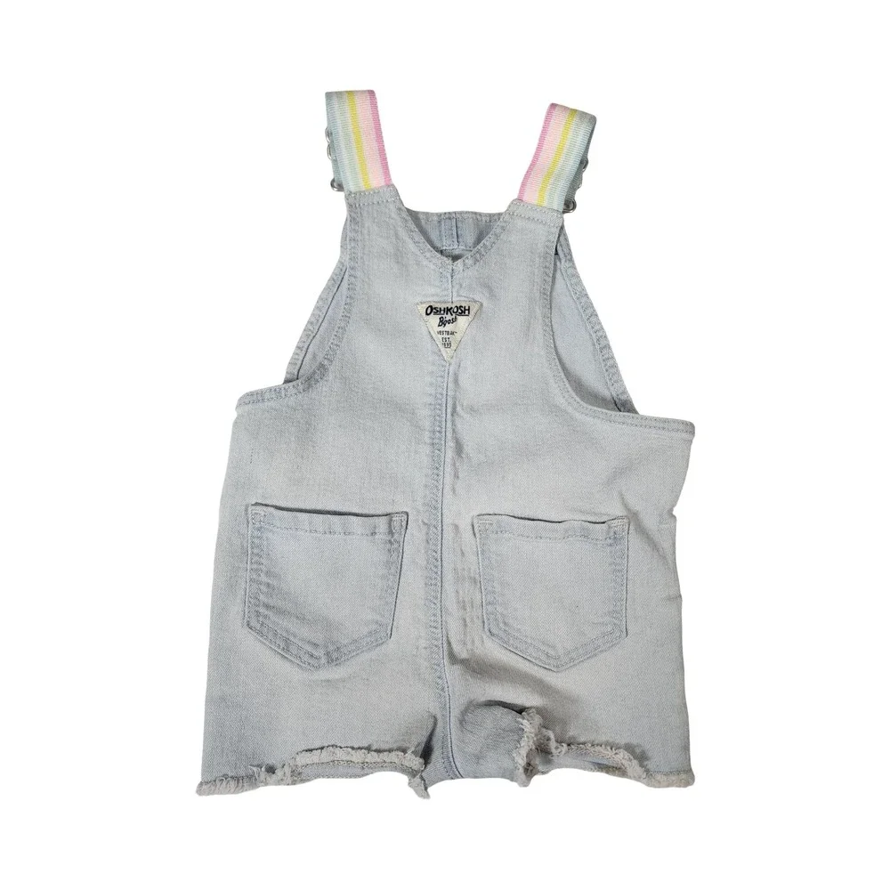 OshKosh Bgosh Kids Light Wash Heart Bib Denim Shortalls Rainbow Straps 18M